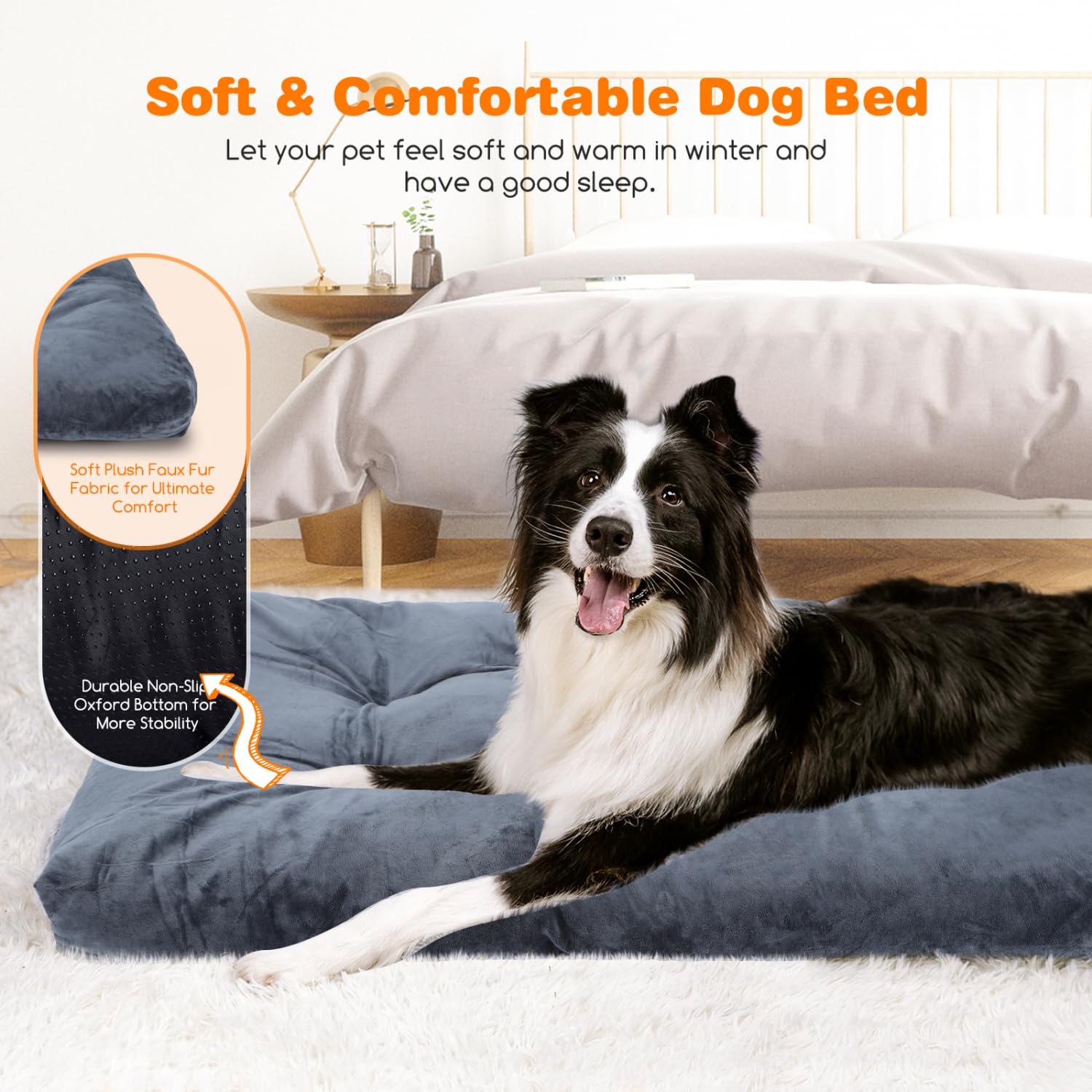 Nobleza Cama Perro Grande, Cama Perro Lavable, Suave y Esponjoso, Antideslizante, Gris Oscuro, 110x73cm