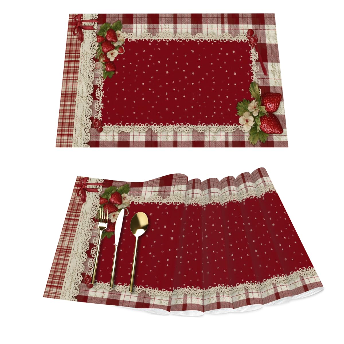 Set de table de Noël dentelle rouge élégant pour repas