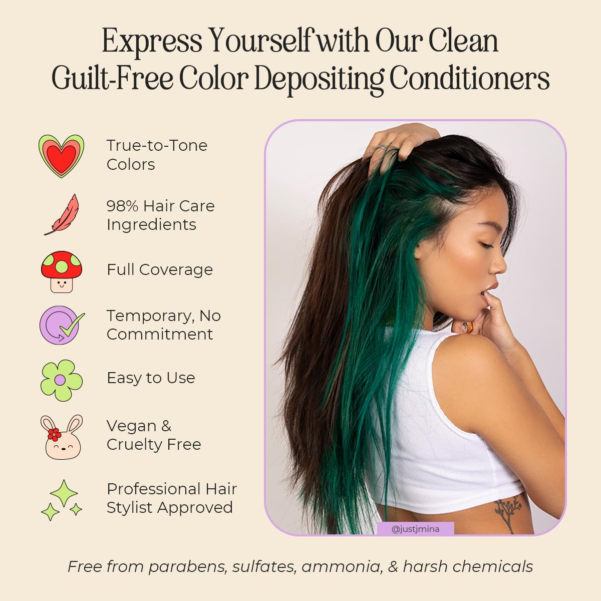 INH Hair Dye Set - Emerald Green & Amethyst Dark Purple Semi Permanent Hair Color Duo, Vegan Color Depositing Conditioner, Ammonia & Sulfate-Free, No Bleach, No Peroxide, Ready to Use Bundle, 6oz