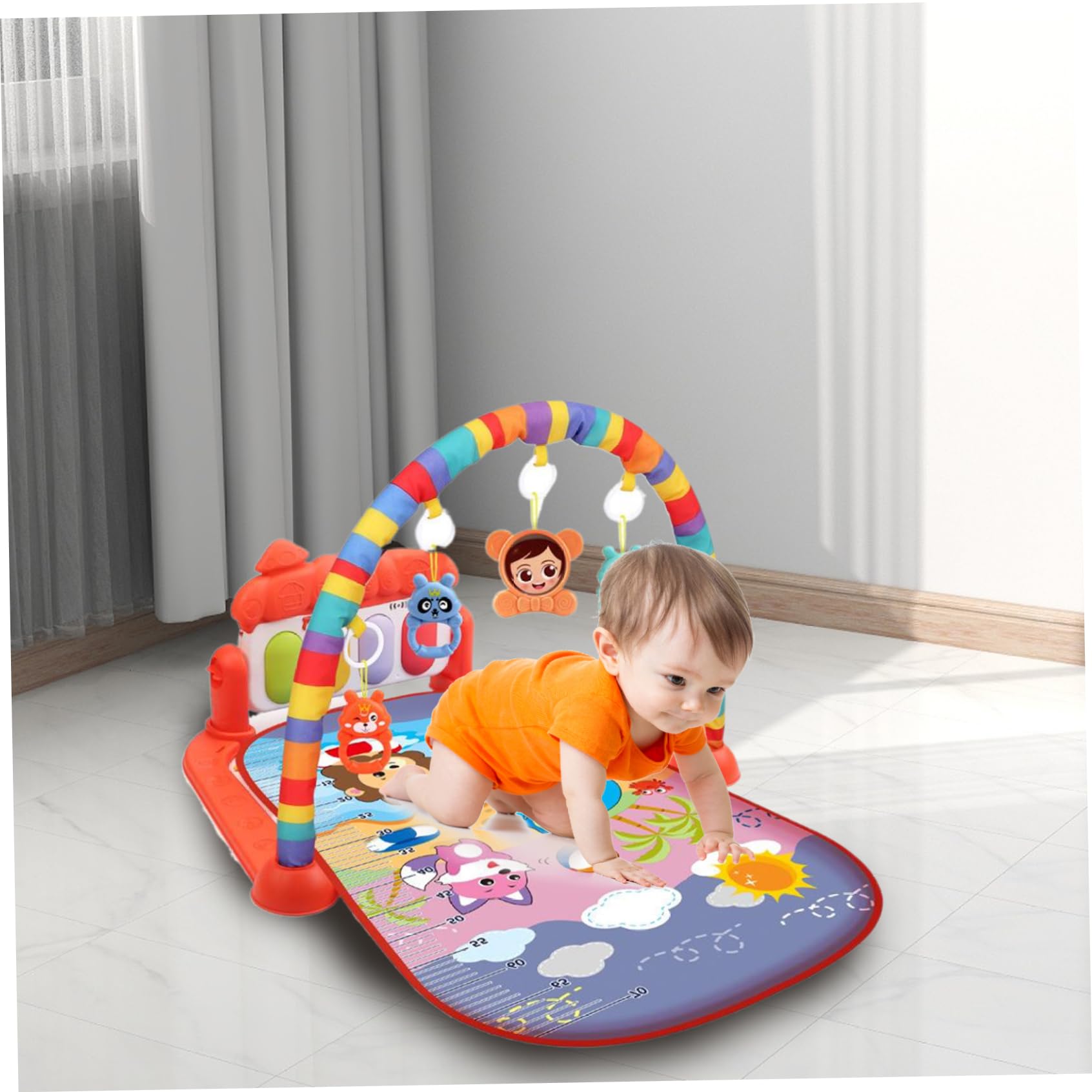 Baby Activity Center with Music & Light Safe & Easy Baby Gym Play Mat with Rattle Pendant Removable Play Mat with Adjustable Board for Newborns and Toddlers Red, Activity Cubes — view 7