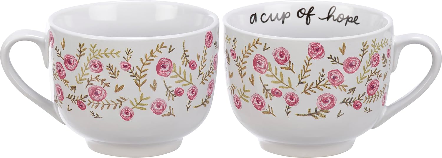 Primitives by Kathy Stoneware Latte Mug 18 oz, A Cup Of Hope Stemmed Floral Coffee Cup | Novelty Inspirational Drinkware & Kitchen Gifts