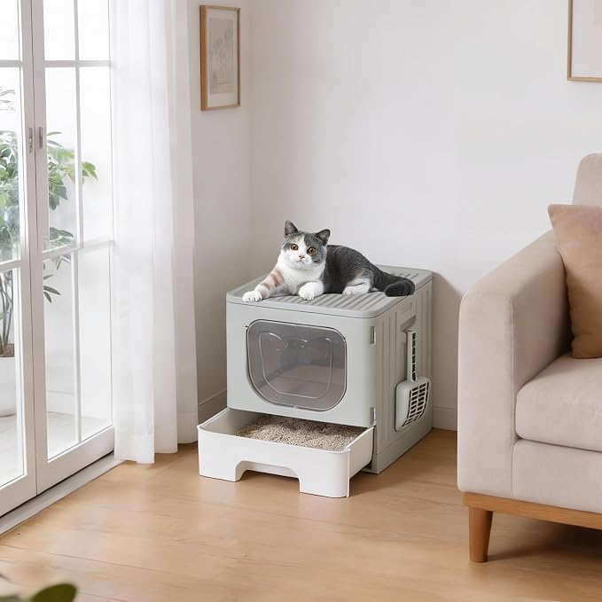 Arenero para gatos plegable con tapa y pala, 15 in miniatura 7