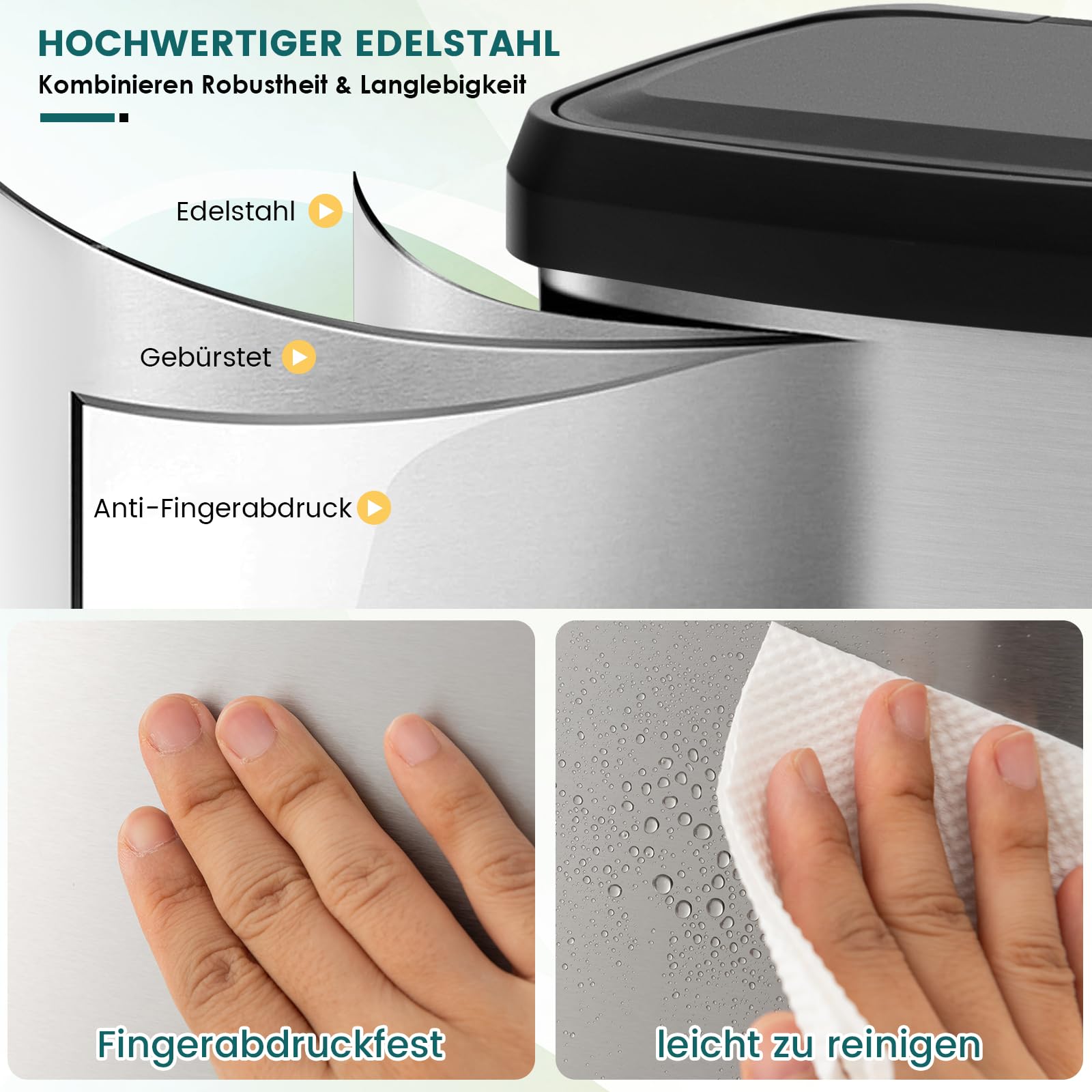 COSTWAY Mülleimer Küche, 68L Abfalleimer, Tretmülleimer mit sanft schließendem Deckel, Mülltrennsystem inkl. Desodorierungsfach, aus Edelstahl und Kunststoff (Silber)