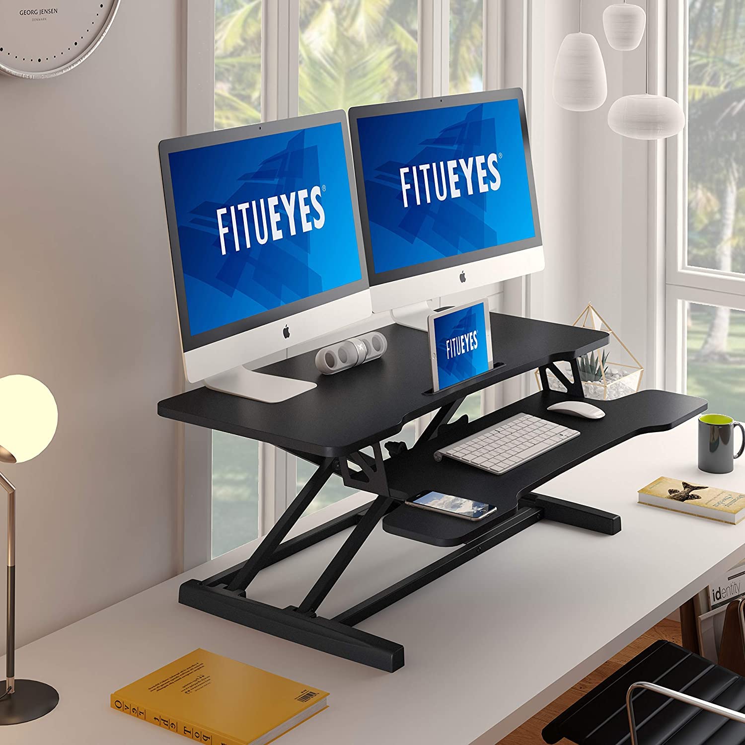 FITUEYES Standing Desk Converter Sit Stand Desk Converter With Keyboard