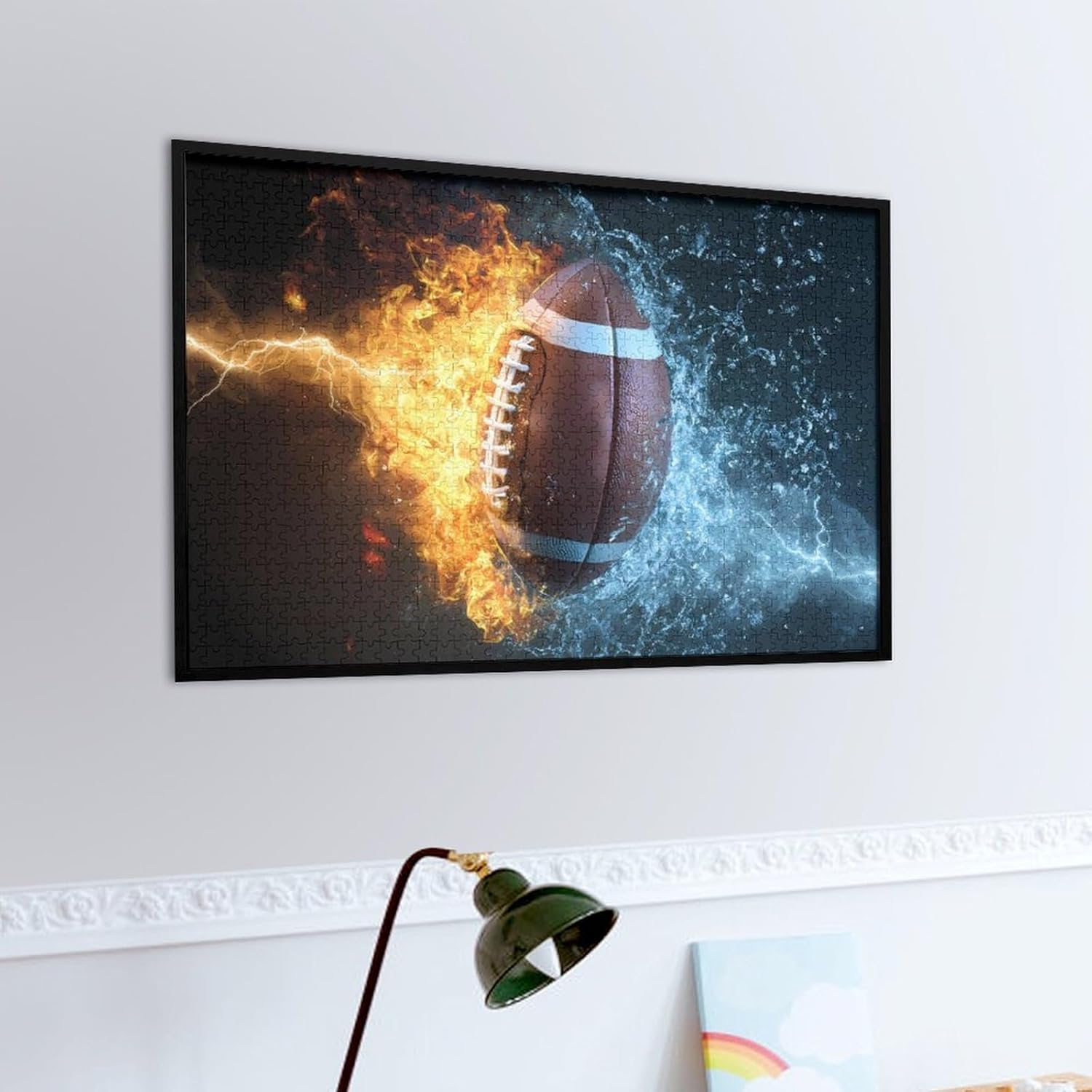 Football Fire Ice Ball Puzzles for Adults 1000 PCS Wooden Jigsaw Puzzle Wall Decor Christmas