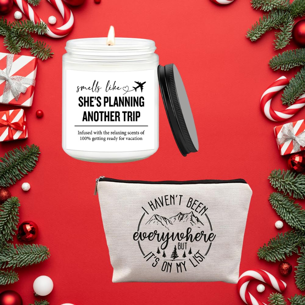 Regalos de viaje para mujeres – Vela perfumada y bolsa de maquillaje | Regalo único para mujeres, aromaterapia relajante, elegante bolsa de cosméticos para viajeros (viajes)