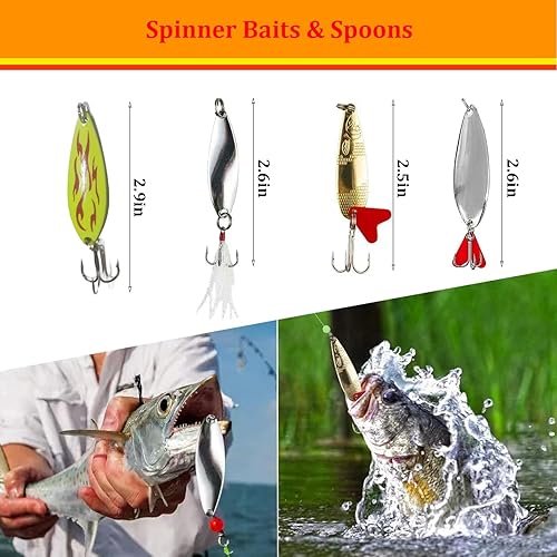 Miniatura 4 de WOLFSKIN Kit de señuelos de pesca, caja de aparejos, juego de cebo de agua dulce y salada, señuelos de agua superior para lubina, trucha, salmón,