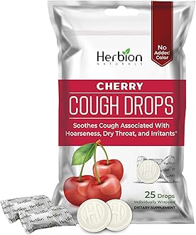Naturals Cough Drops with Natural Cherry Flavor, Dietary Supplement, Soothes Cough, for Adults and Children Over 6 Years, 25 Drops, No Artificial Flavor, Pack of 1
