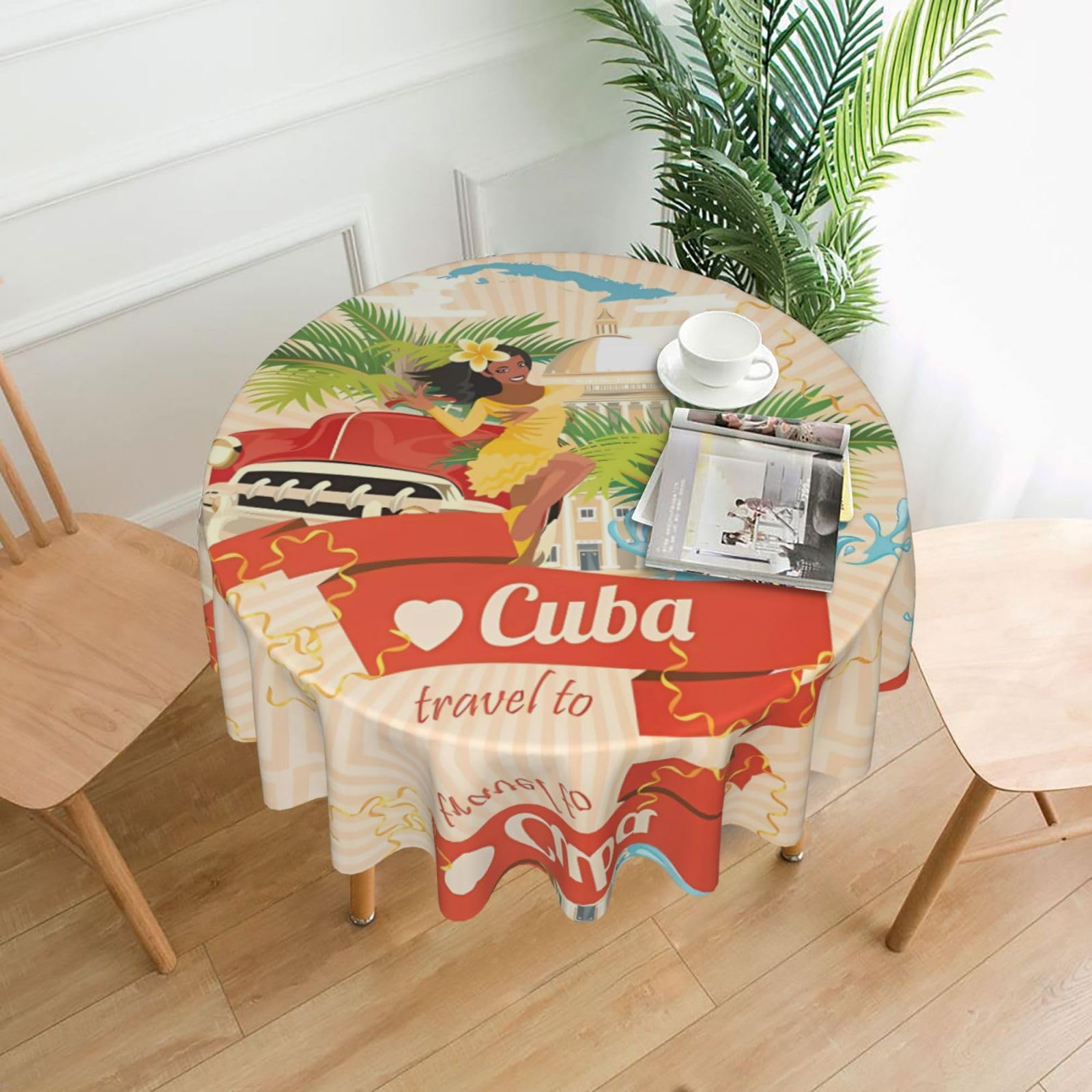 YYHWHJDE island of cuba Prints Round Decorative Tablecloth 60in - High-Grade Polyester Throw for Elegant Dining & Festive Gatherings