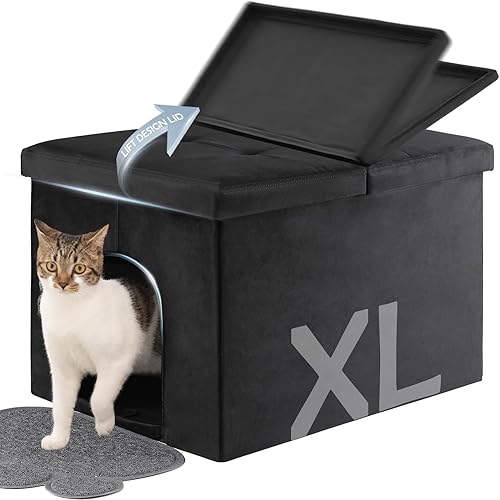 Miniatura 8 de MEEXPAWS Mueble Caja de Arena para Gatos Oculta Extra Grande, Tapa con Diseño de Elevación Banco de Baño para Gatos de Terciopelo Gabinete