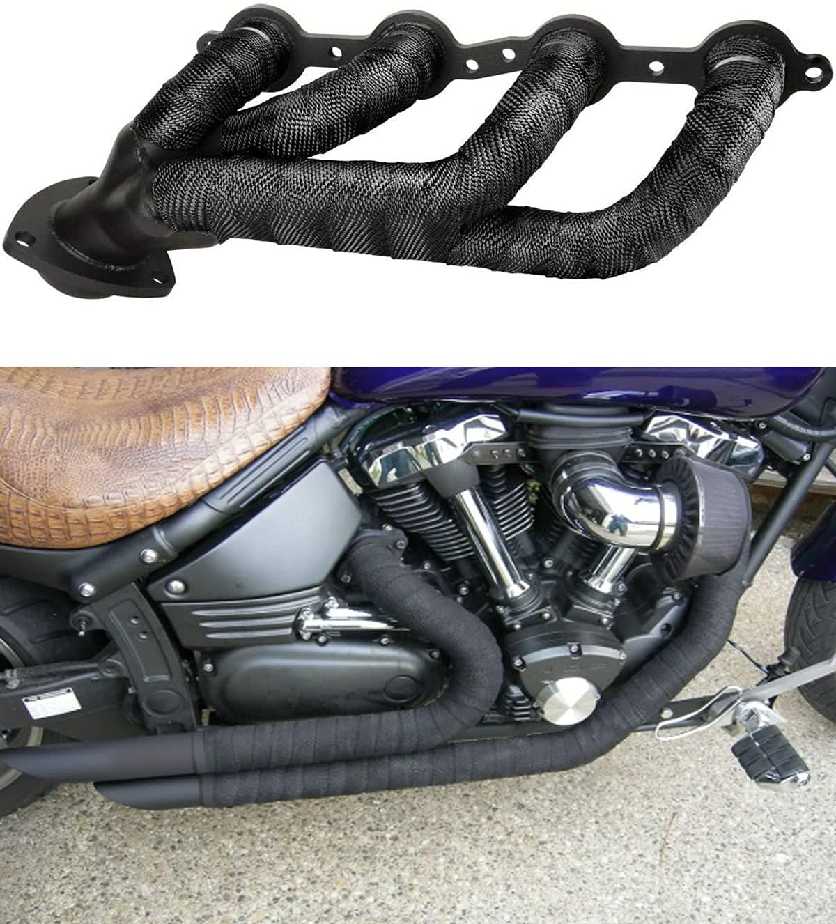 Xinhan 2"x15ft/2"x25ft/2"x50ft Roll Black-White Racing Fiberglass Exhaust Header Pipe Wrap Tape With Stainless Steel Zip Ties (2" x 25ft-Black)