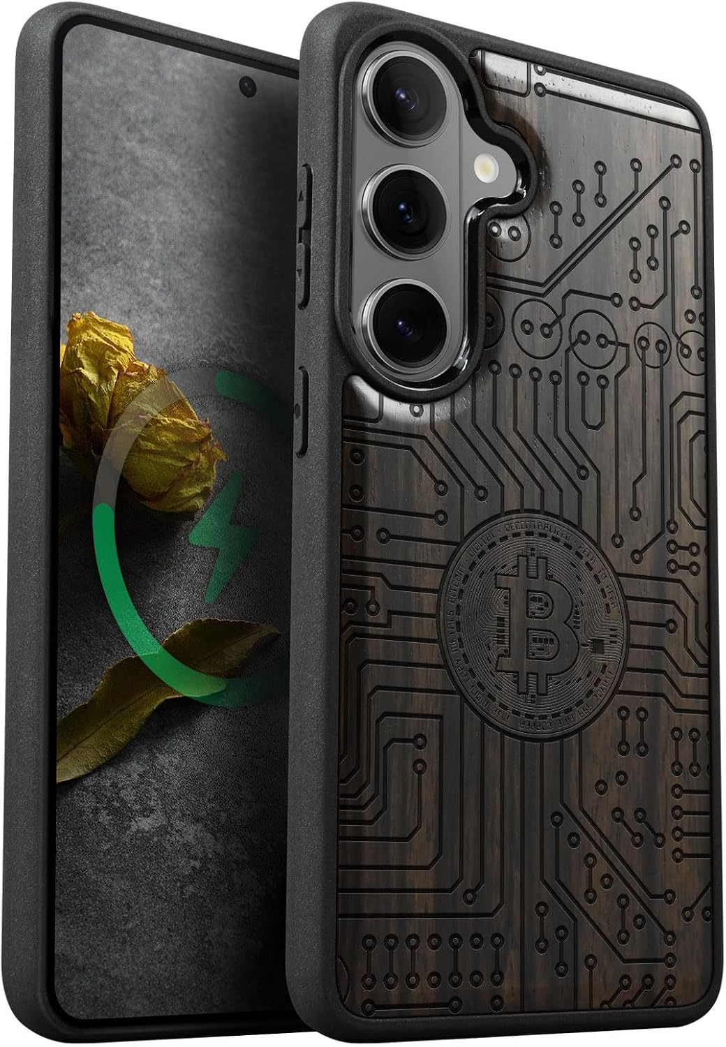 Carveit Magnetic Wooden Case for Galaxy S26+ Samsung S26 Plus Case, TPU Shockproof Cover & Wood Engraved, Compatible with MagSafe Wireless Chargers (Digital Tree of Life) Blackwood
