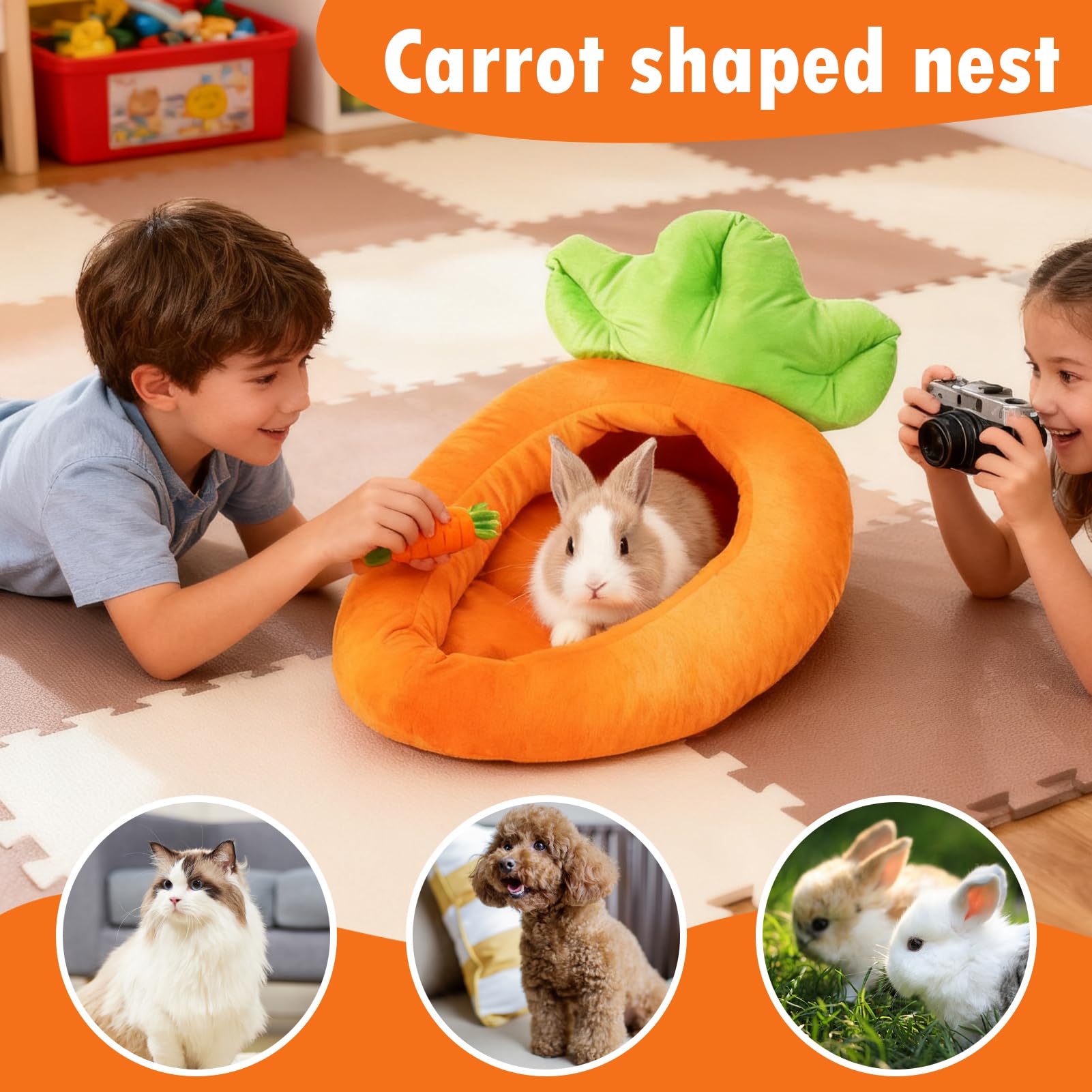Kleines Katzenbett, warme Möhre, waschbar, für Haustiere, waschbar, für den Winter, mit weicher Polsterung, für Welpen, Kätzchen, Kaninchen, Innenschlafzimmer, Wohnzimmer, Balkon, Apar