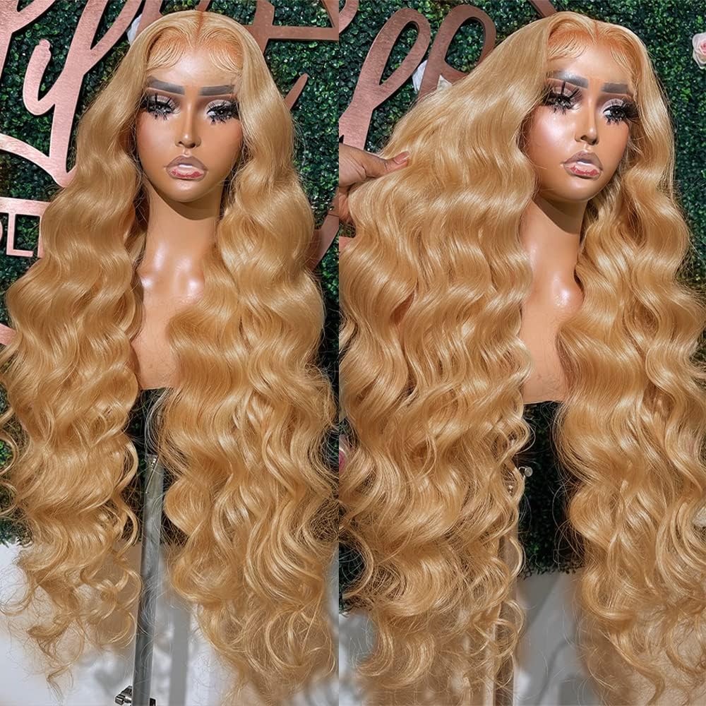 UMEGOOD 250% Density Honey Blonde Wig Human Hair 13x6 HD Transparent Lace Front Wigs Human Hair Pre-Plucked 13x6 Blonde Body Wave Glueless Light Brown