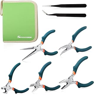 SPEEDWOX 5Pcs Mini Pliers Set with Case Include Lineman's Pliers End Cutting Pliers Bent Nose Pliers Diagonal Pliers Needle Nose Pliers with 2 Tweezers for Making Crafts, Repairing Electronic Devices