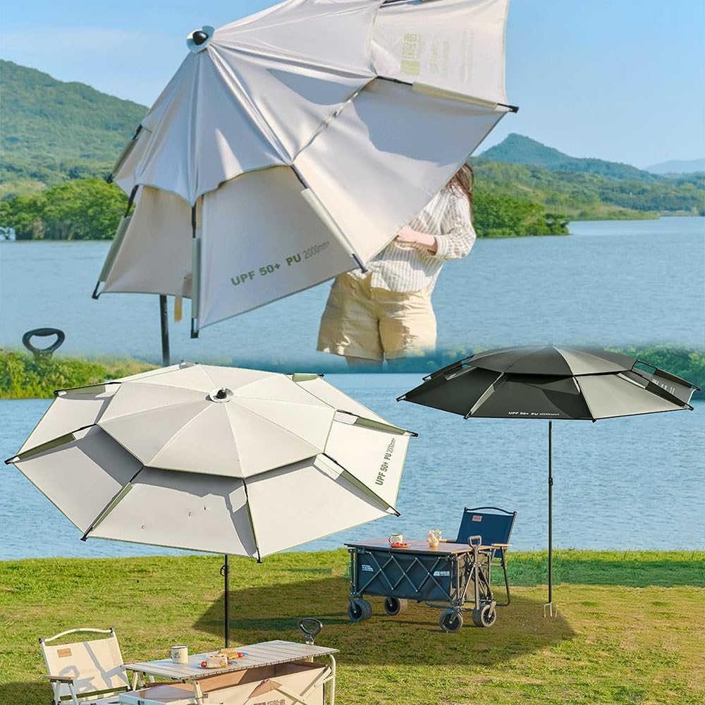 2.2m 2.4m 2.6m Parapluie De Pêche Anti Vent Parasol De Plage avec Ancre De Sable, Inclinable Réglable Grand Parasol De Pêche(Beige,2.2m)