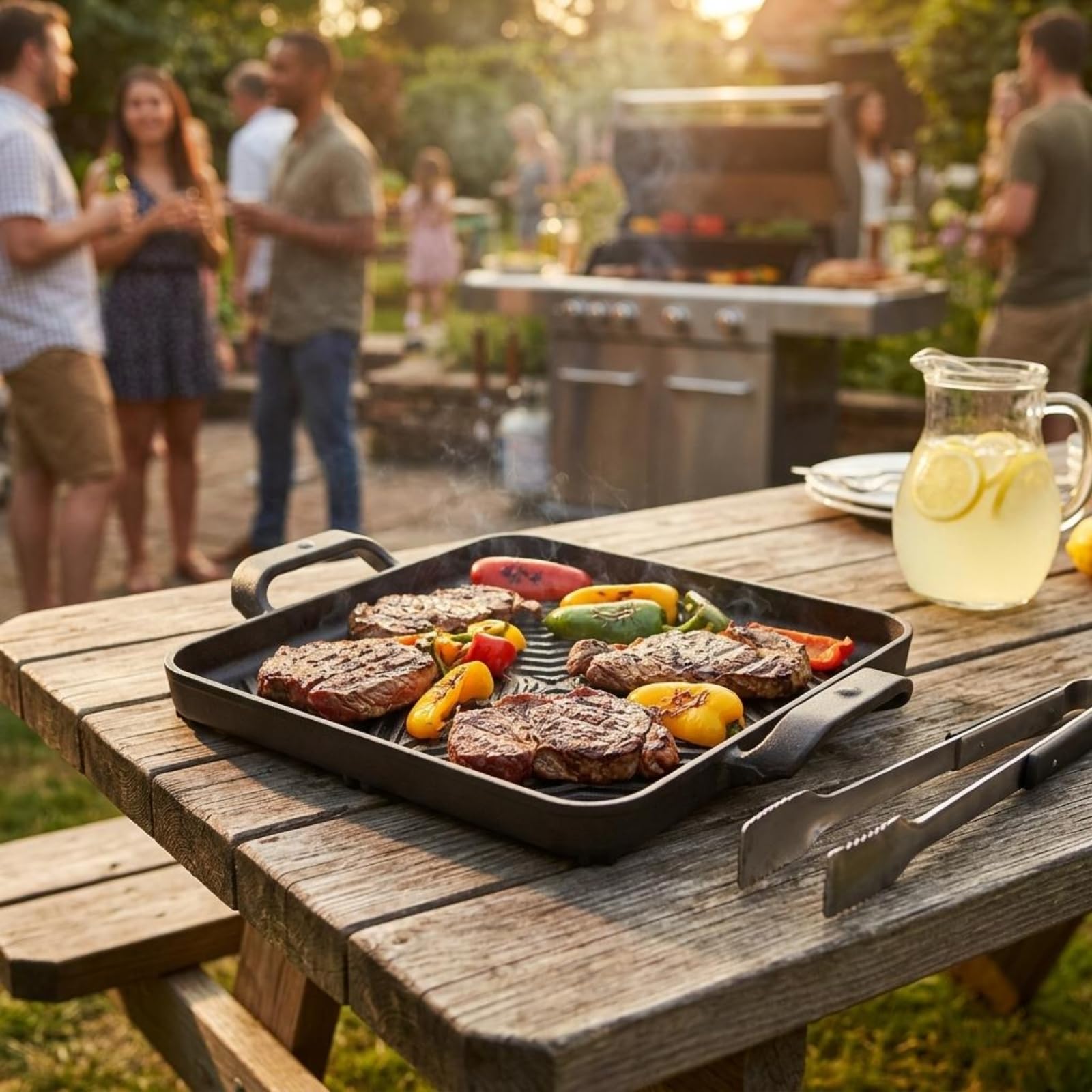Sartén Grill de Hierro Fundido Parrilla Cuadrada Plancha Bandeja Baja; Diseño Compacto con Área Amplia de Cocción y Fácil Manejo con Dos, 26 26 Cm