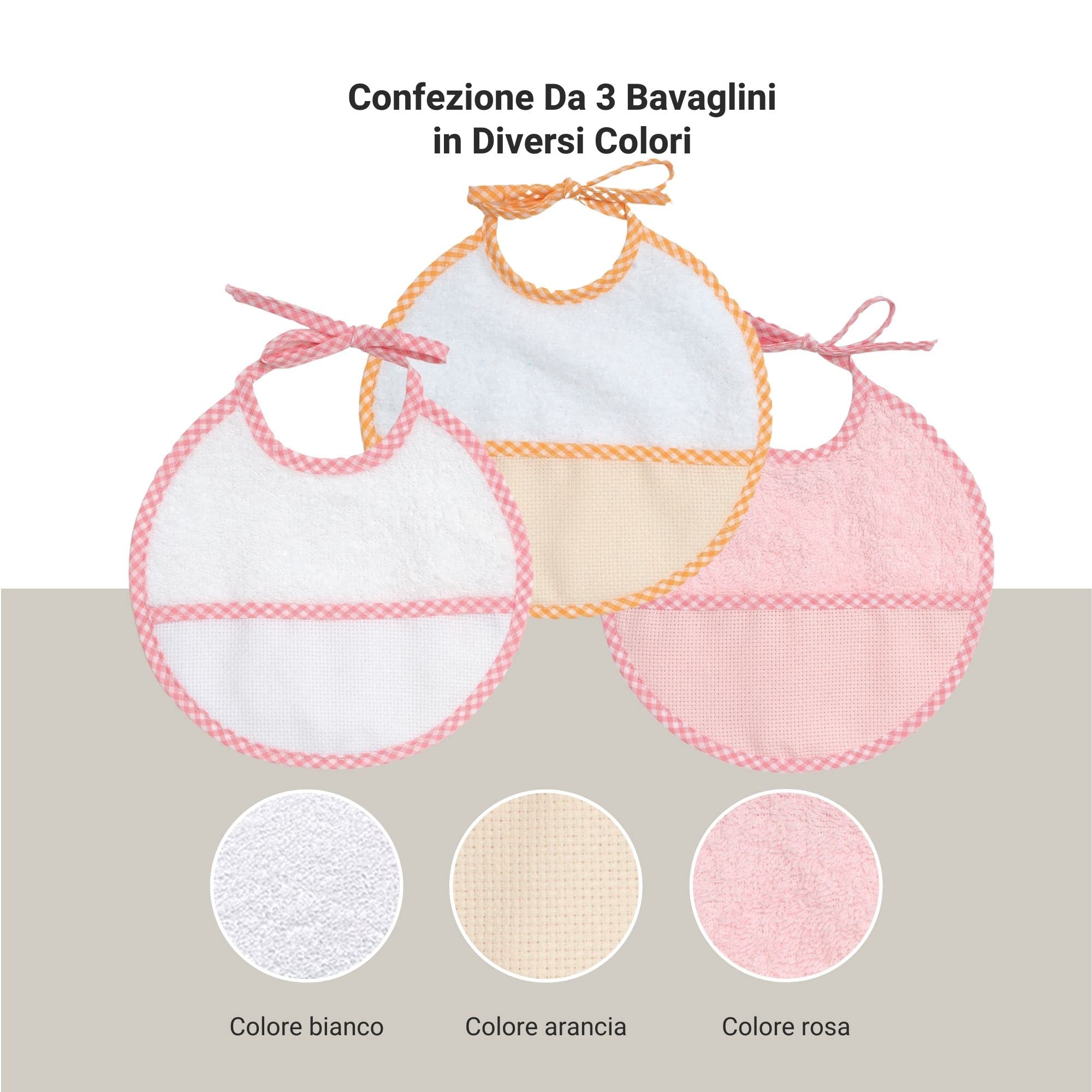 Bavaglino Punto Croce Neonato 100% Cotone Morbido Chiusura a Nastro