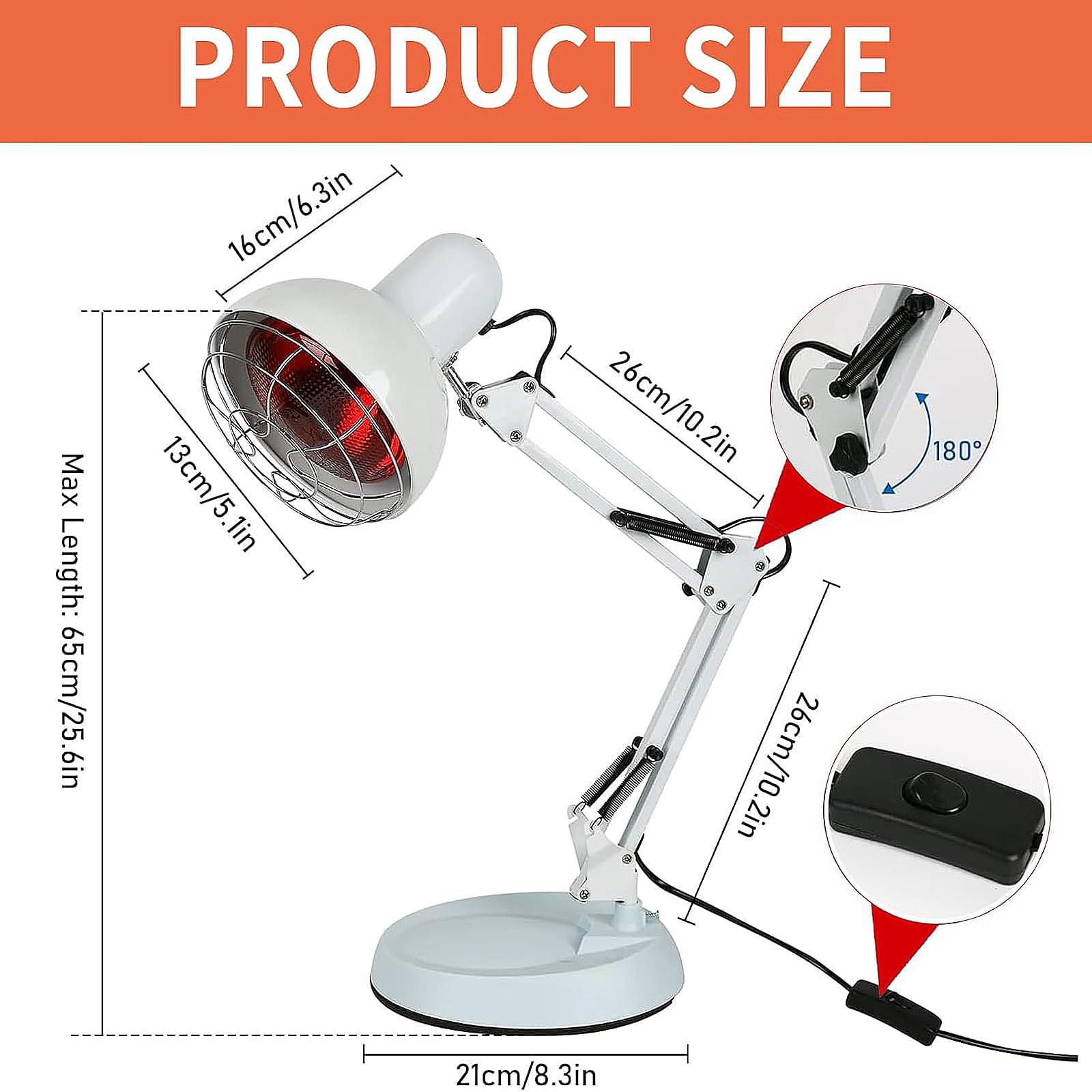 Rotlichtlampe, Infrarotlampe Wärmelampe 150W, Rotlichtlampe Wärmelampe, Infrarotlicht-Rotlicht-Wärmelampen Set