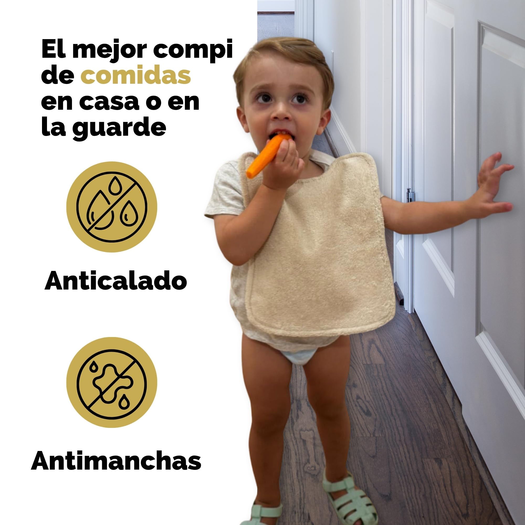 Amarsupiel Pack de 5 Baberos Rizo Bebe Impermeables | Con Goma al Cuello Fáciles de Poner y Quitar | Impermeables y Absorbentes, Perfectos para la Guarderia - Algodón 100%