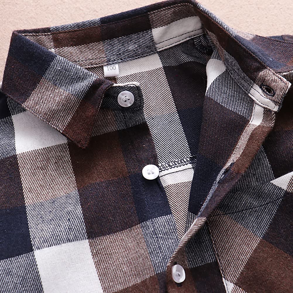 Kids Little Boys Girls Baby Red Plaid Flannel Long Sleeve Button Down Flannel Shirt Plaid Tops Girl Boy Clothes
