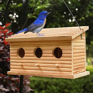 Bird Houses for Outside,Outdoor Bird House Room for 3 Bird Families 3 Hole Bluebird Finch Cardinals Hanging Birdhouse