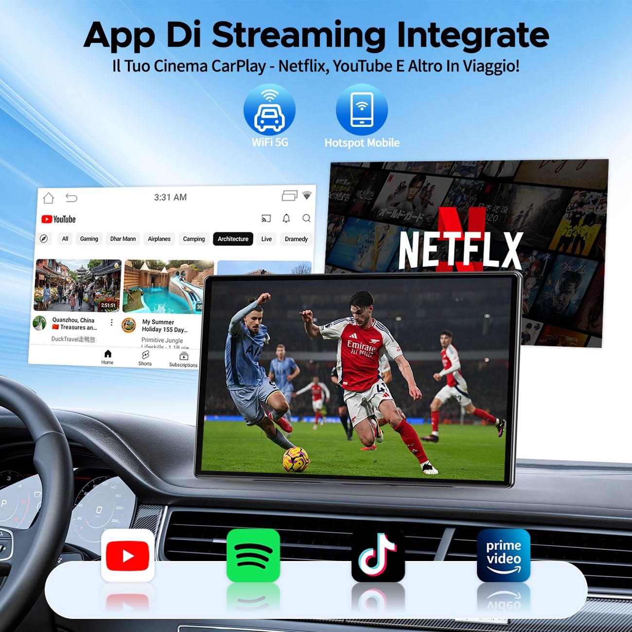 LAMTTO Carplay Wireless Schermo per Auto con Net-flix Youtube 9 Pollici AppIe CarPlay e Android Auto,Autoradio Senza Fili Stereo Car Play Display con Bluetooth/Navigazione/Assistente Vocale/OTA/FM/AUX