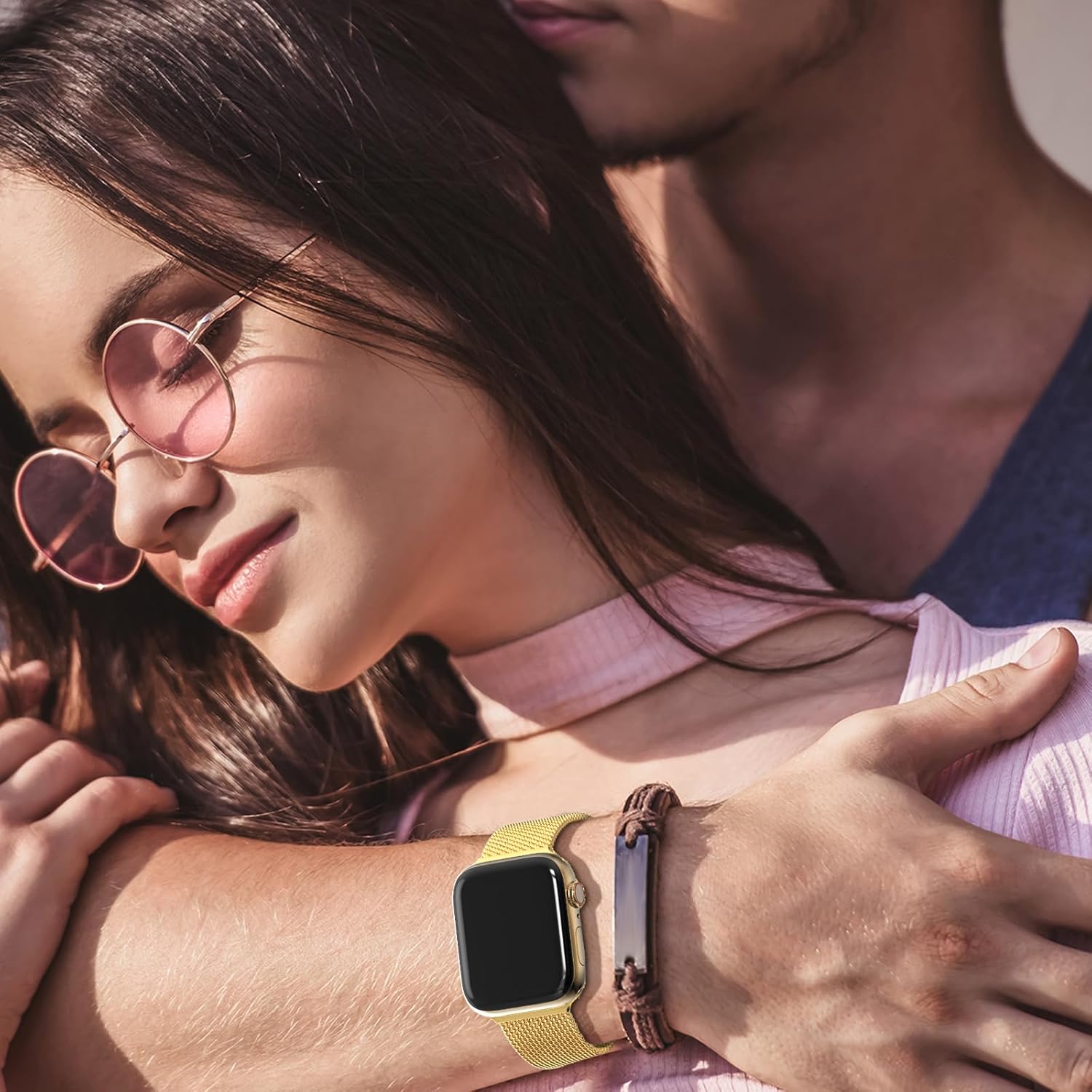 EPULY Compatible with Apple Watch Band 44mm 45mm 46mm Series 10 11 49mm, Stainless Steel Mesh Loop Magnetic Clasp Bands for iWatch Series 9 8 7 6 5 4 Ultra SE3 2 Women Men - 49/46/45/44mm Gloden - Image 6