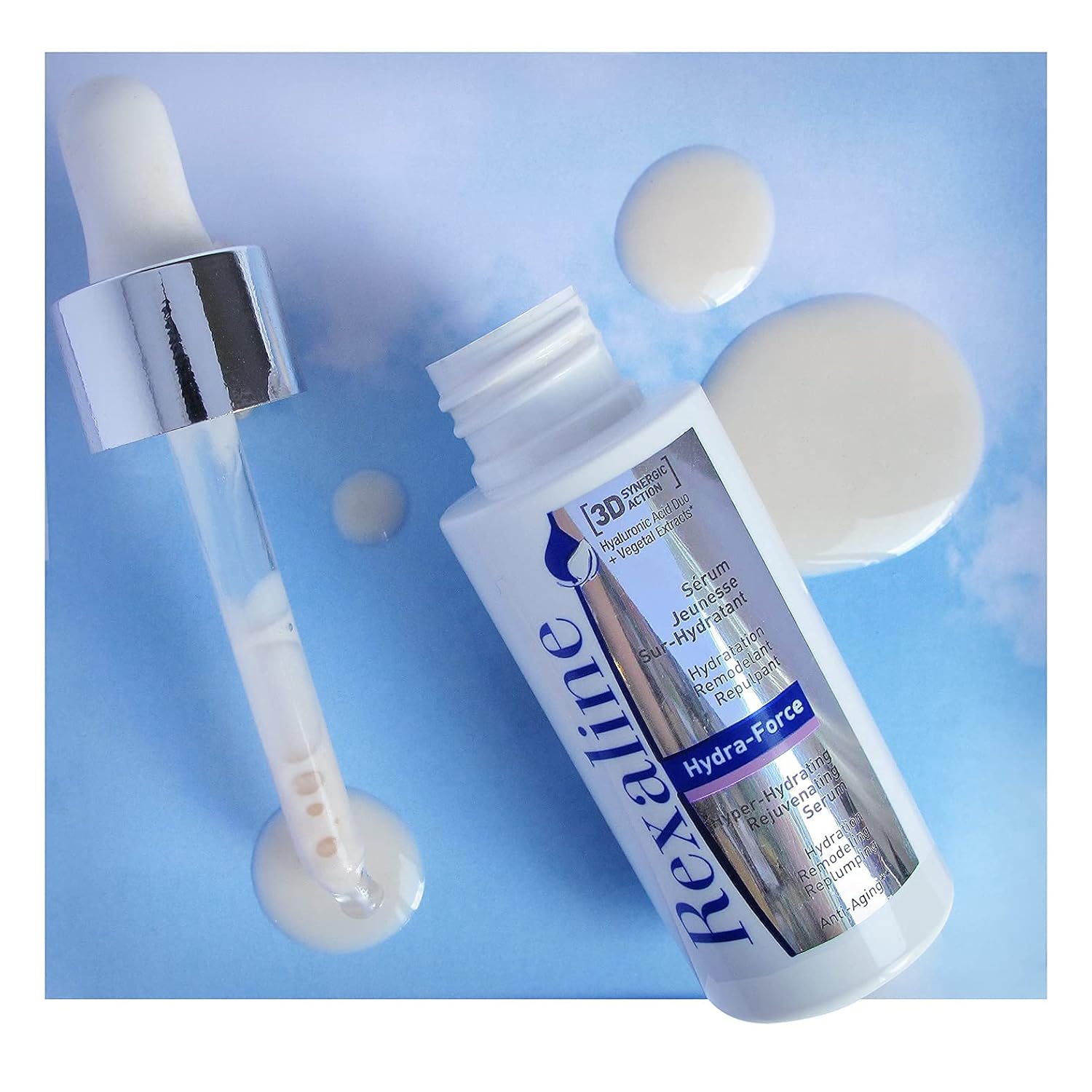 Rexaline - Hydra-Force - Hyper-Hydrating Rejuvenating Serum - Anti wrinkle and anti aging care - Plumping face serum - Hyaluronic acid duo - All skin types - Cruelty Free - Primer - 30ml