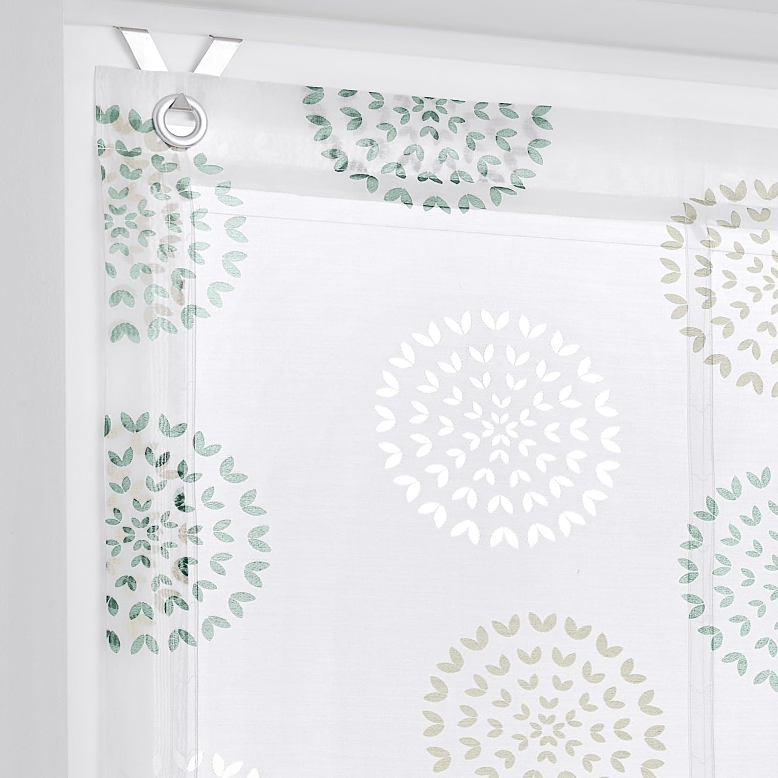 Ösenrollo Bella Ausbrenner Weiss Bedruckt Kreis Motiv Weiss türkis, 100 x 140 cm, incl. Fensterhaken