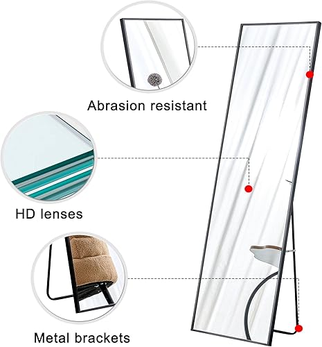 Miniatura 5 de Espejo arqueado de longitud completa, espejo de cuerpo completo con soporte, espejo de cuerpo completo con soporte, de pie o apoyado contra la