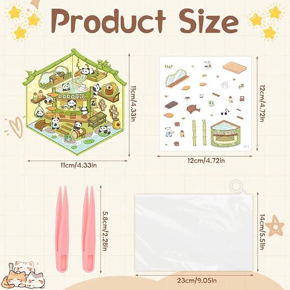 20 Sets DIY 3D House Stickers, Cartoon Sticker Therapy Scenes, Stress Relief Sticker Fun 3D Sticker Scenes House with 2 PCS Tweezers Storage Pouch for Adults and Kids