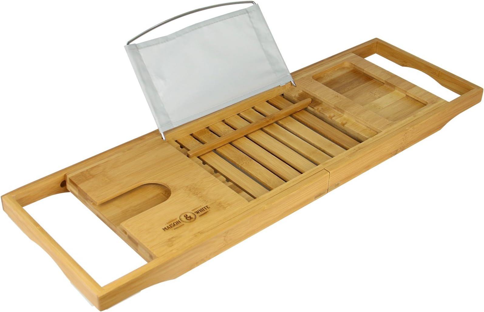 Umbra Aquala Bathtub Caddy Bamboo Extendable and Adjustable Tray Holder, Natural Finish Amazon