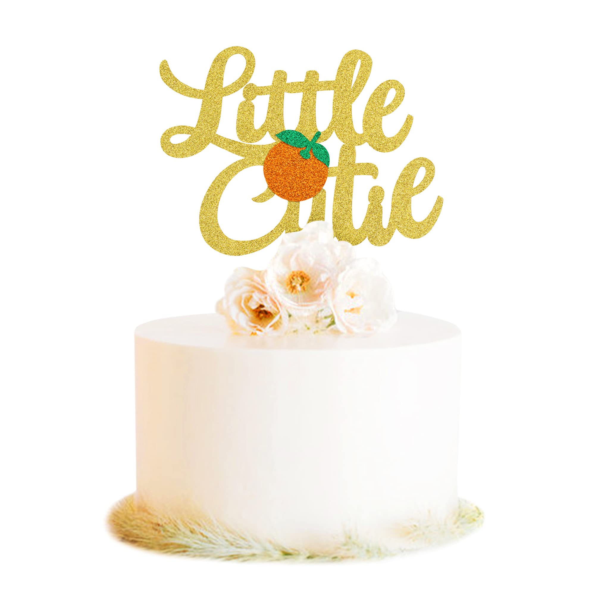 UNIMALL Little Cutie Cake Topper Gold Orange Glitter Cake Decoration for Citrus Theme Baby Shower Birthday Cake Picks Party Decoration, medium