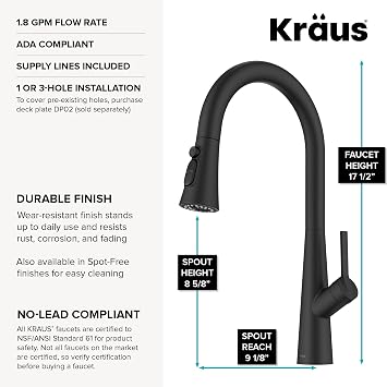 KRAUS Odelia 4-Function Single Handle Pull Down Kitchen Faucet in Matte Black with CleanSweep Blade Spray, KPF-3220MB