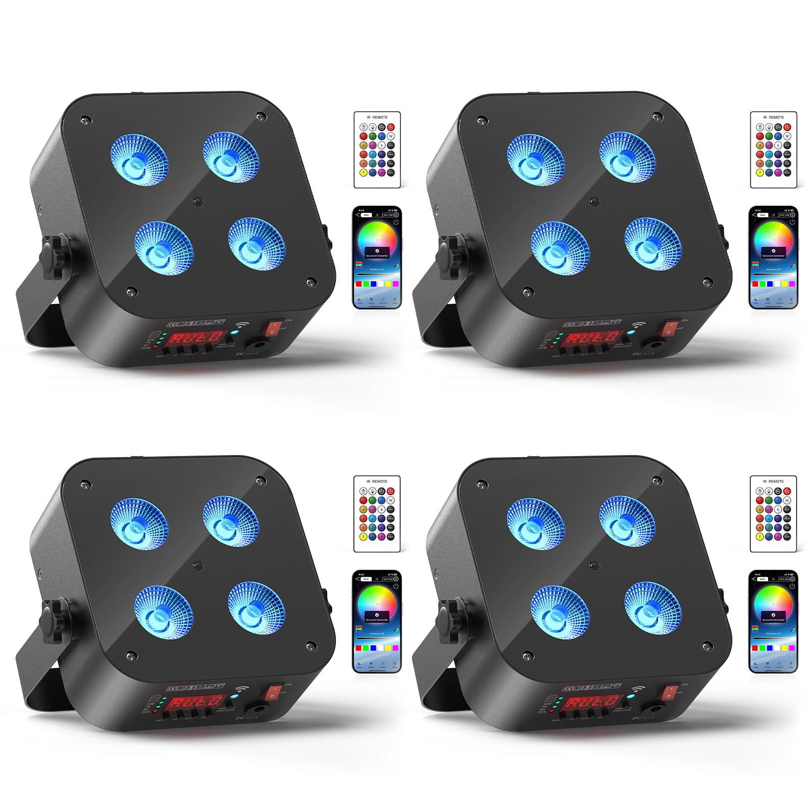 Photo 1 of DazzlingStage Mini Rechargeable Par Lights, 4 * 18W RGBWA UV 6 in 1 Battery Powered Upights, APP & Wireless DMX Control Stage Lights, Uplighting for Festival Party Wedding Event - 4 Pack