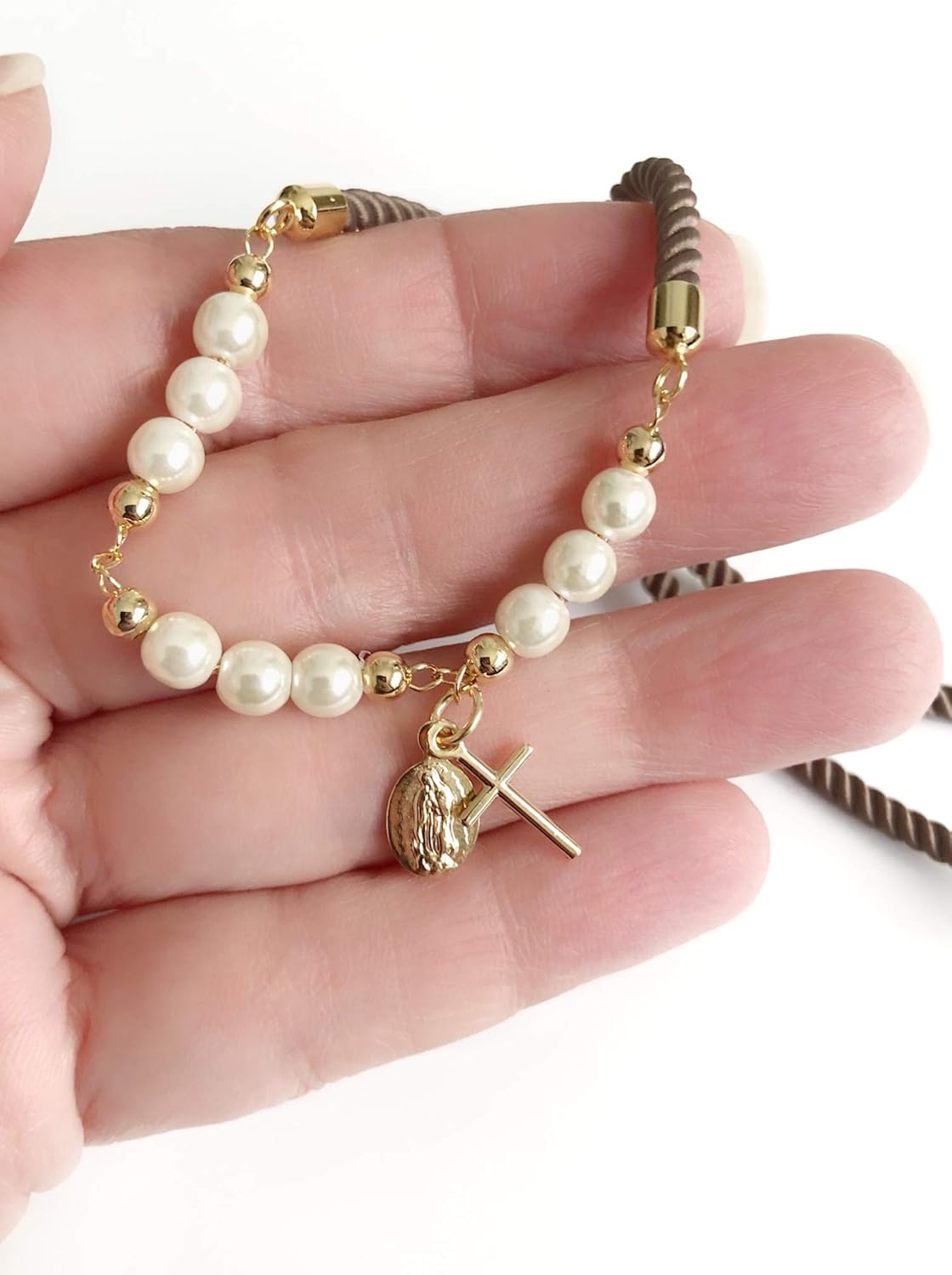 SIFRIMANIA Mini Rosary Bracelet for Women Our Lady of Guadalupe Cross Pendant - Image 3