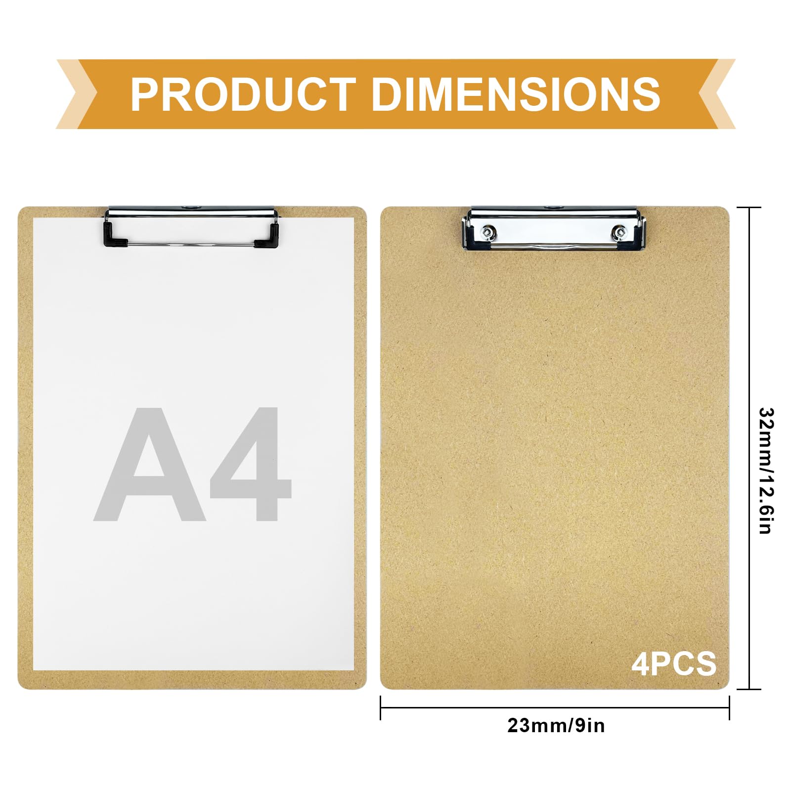 4pcs A4 Clipboard Hardboard Clipboard Folder with Low Profile Clip and Hanging Hole for Office & Classroom Supplies - Image 2
