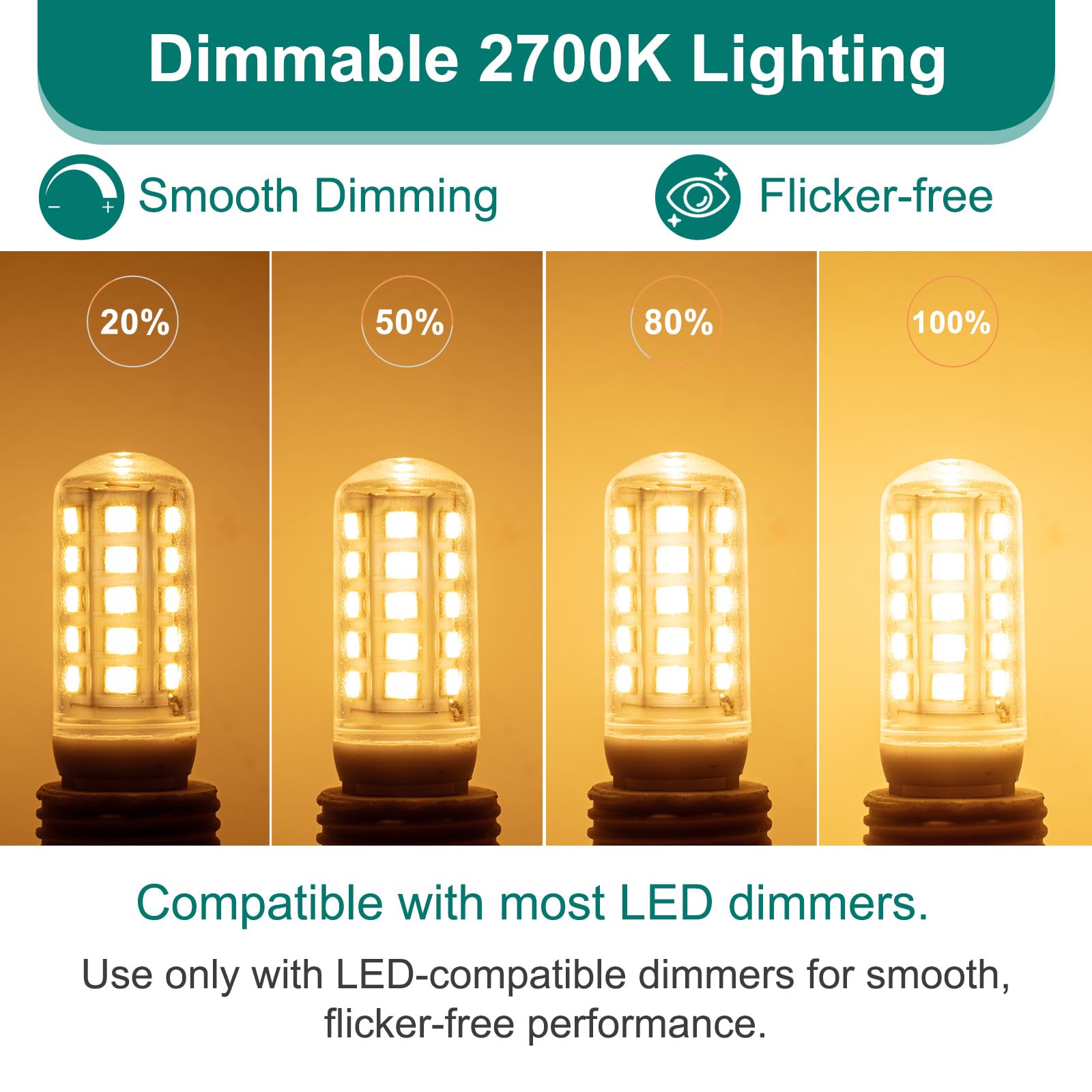 DiCUNO Dimmable G9 LED Bulb 6-Pack – 2700K Warm White, 40W Halogen Equivalent, 4W 430lm, Ceramic Bi-Pin Base For Chandeliers & Sconces