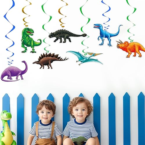 Miniatura 34 de Remolino colgante para fiesta de dinosaurios para niñas, 20 piezas, decoraciones de fiesta de cumpleaños de dinosaurios para niños, baby shower