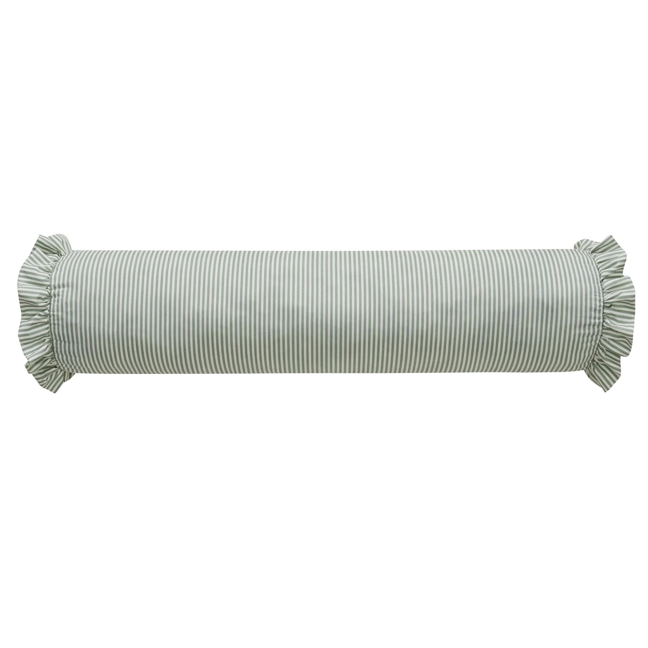 Sjfbebsy Cylinder Pillows, Green Striped Bolster Pillow with Ruffled Edge, Versatile Neck Roll Pillow for Home Decor & Support, 7.87 x 35.83 Inch - Cylinder Pillows