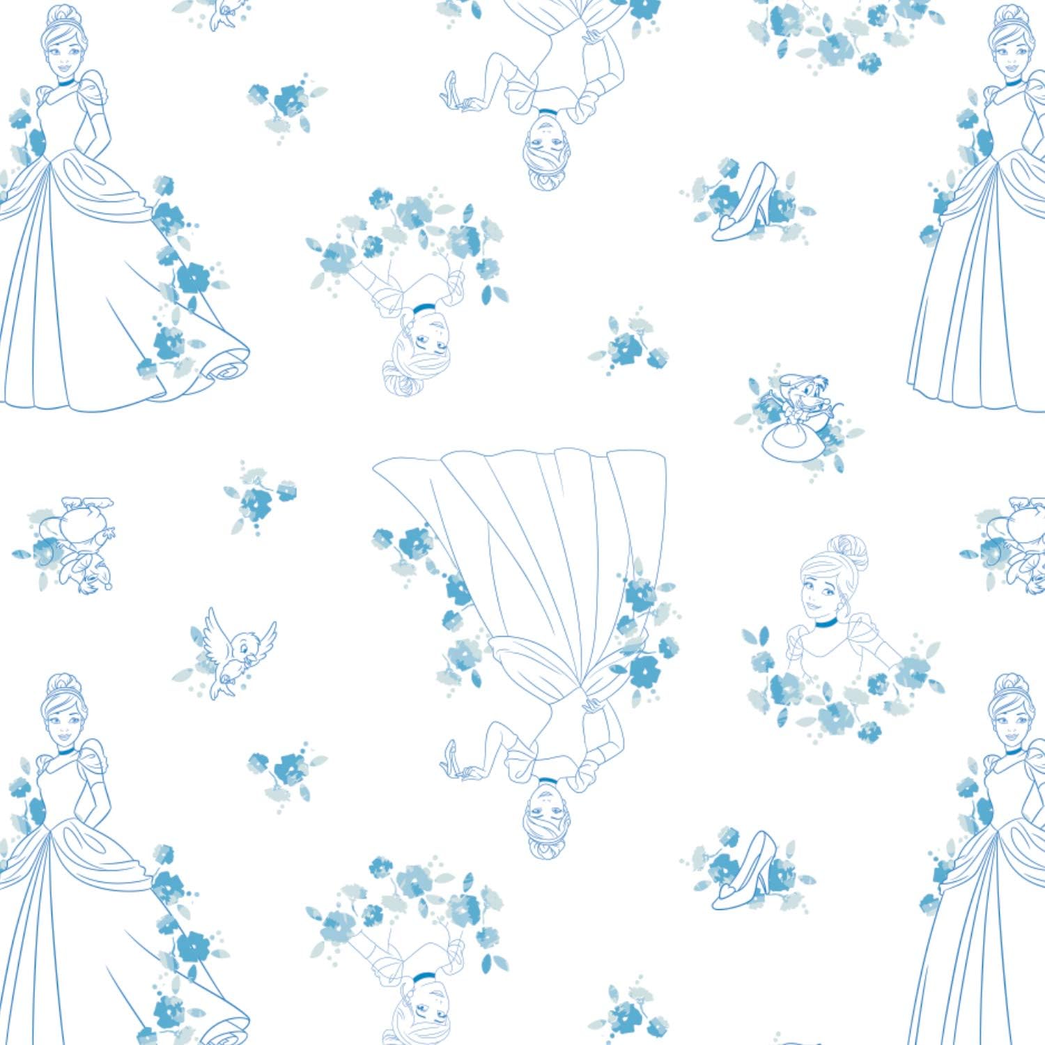 Quilting Cotton for Sewing - Disney Collection - 100% Cotton - Soft, Decorative Material - Pre-Cut 44-45 Inches Wide x 2 Yards - by Camelot Fabrics (Cinderella Toile Blue)