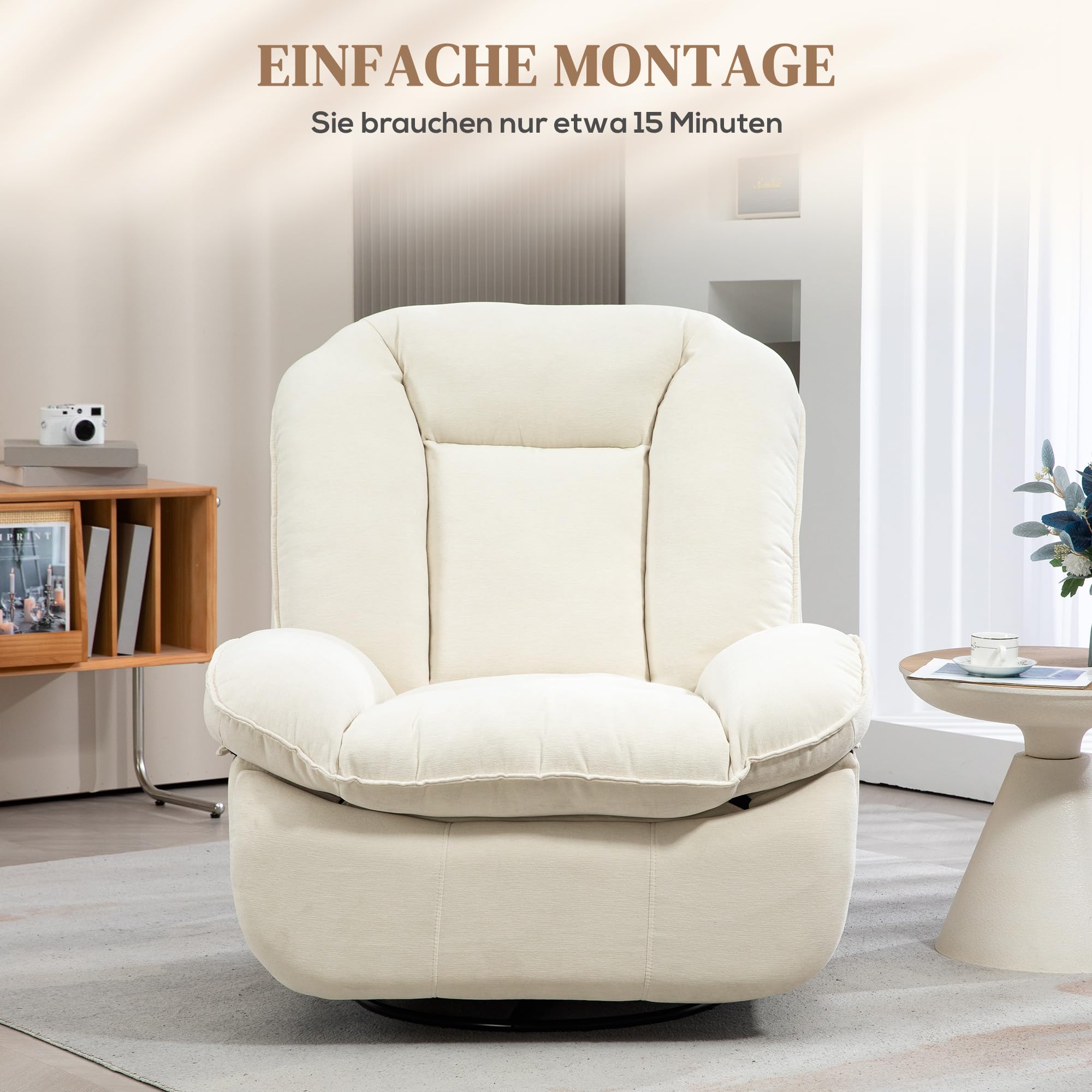 HOMCOM Relaxsessel, Fernsehsessel mit Liegefunktion, bis 150kg, Creme