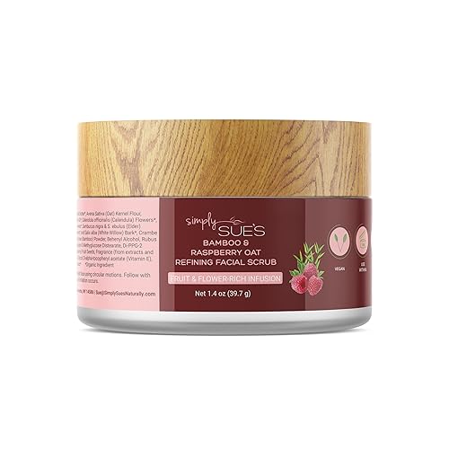 Simply Sue's Exfoliante facial de bambú y frambuesa para refinar avena Lavado facial exfoliante para revelar una piel más brillante Exfoliante