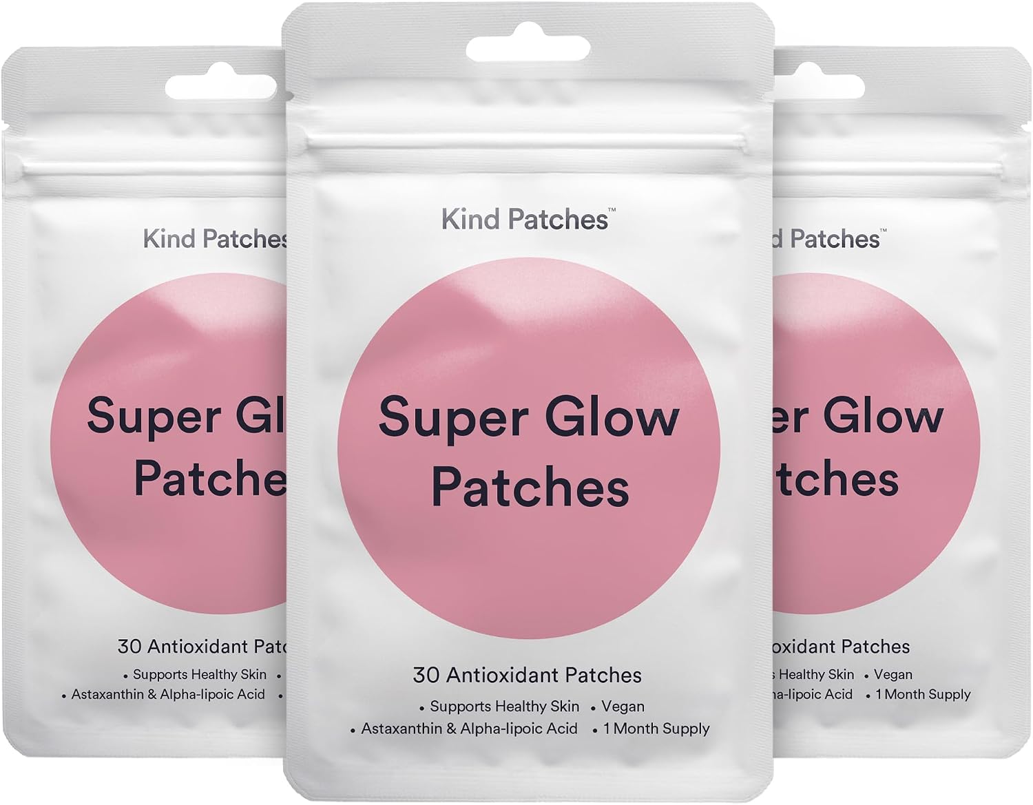 Kind Patches | Super Glow | Healthy Skin, Radiance & Collagen Support | Antioxidants, Astaxanthin, Alpha-Lipoic Acid, Resveratrol & Copper Peptides GHK-Cu | 90 Vegan Patches, 3 Months Supply
