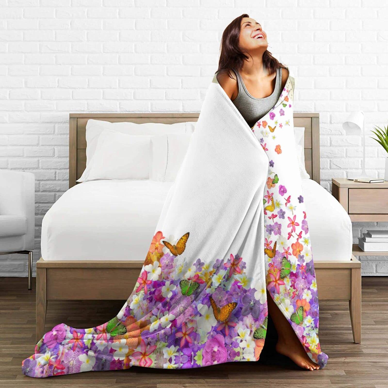 Coperta In Flanella Con Farfalle E Fiori - Morbida E Calda, Leggera, 203 Cm, Per Divano, Letto, Viaggi, Regalo Per Donne E Bambine