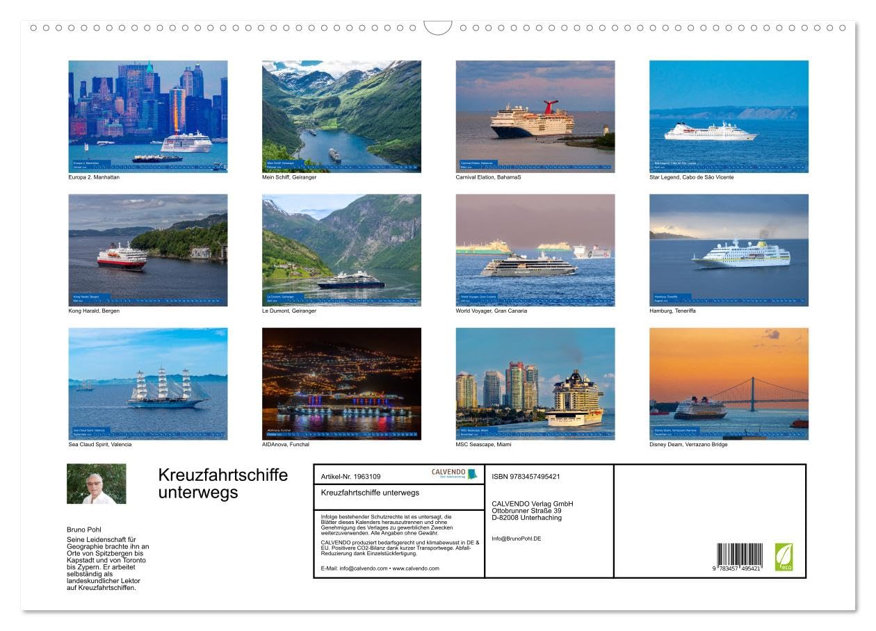 Kreuzfahrtschiffe unterwegs (Wandkalender 2026 DIN A2 quer), CALVENDO Monatskalender: Elegante Ozeanriesen befahren die Weltmeere vom Nordkap bis zu den Kanaren.