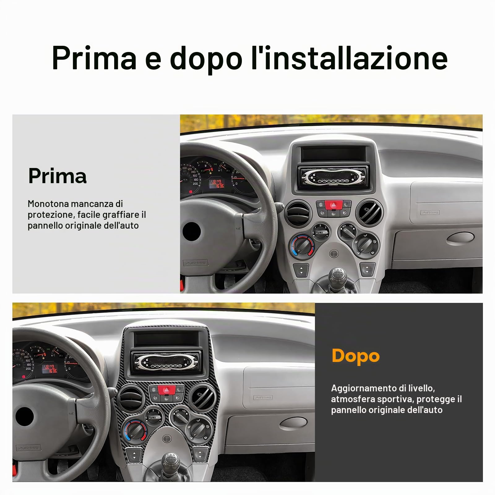 KUNGKIC Per Fiat Panda 169 2003 – 2011 in fibra di carbonio auto condizionatore centralizzato pannello di controllo telaio decorativo interno adesivo accessorio regalo (nero)