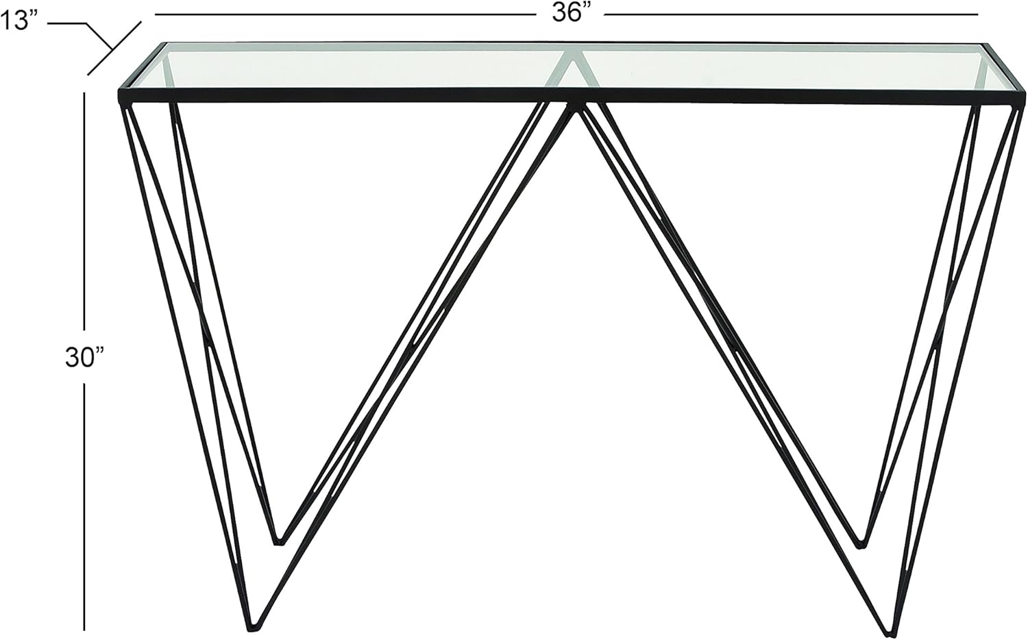 Deco 79 Metal Geometric Console Table with Clear Glass Top, 46" x 13" x 30", Black