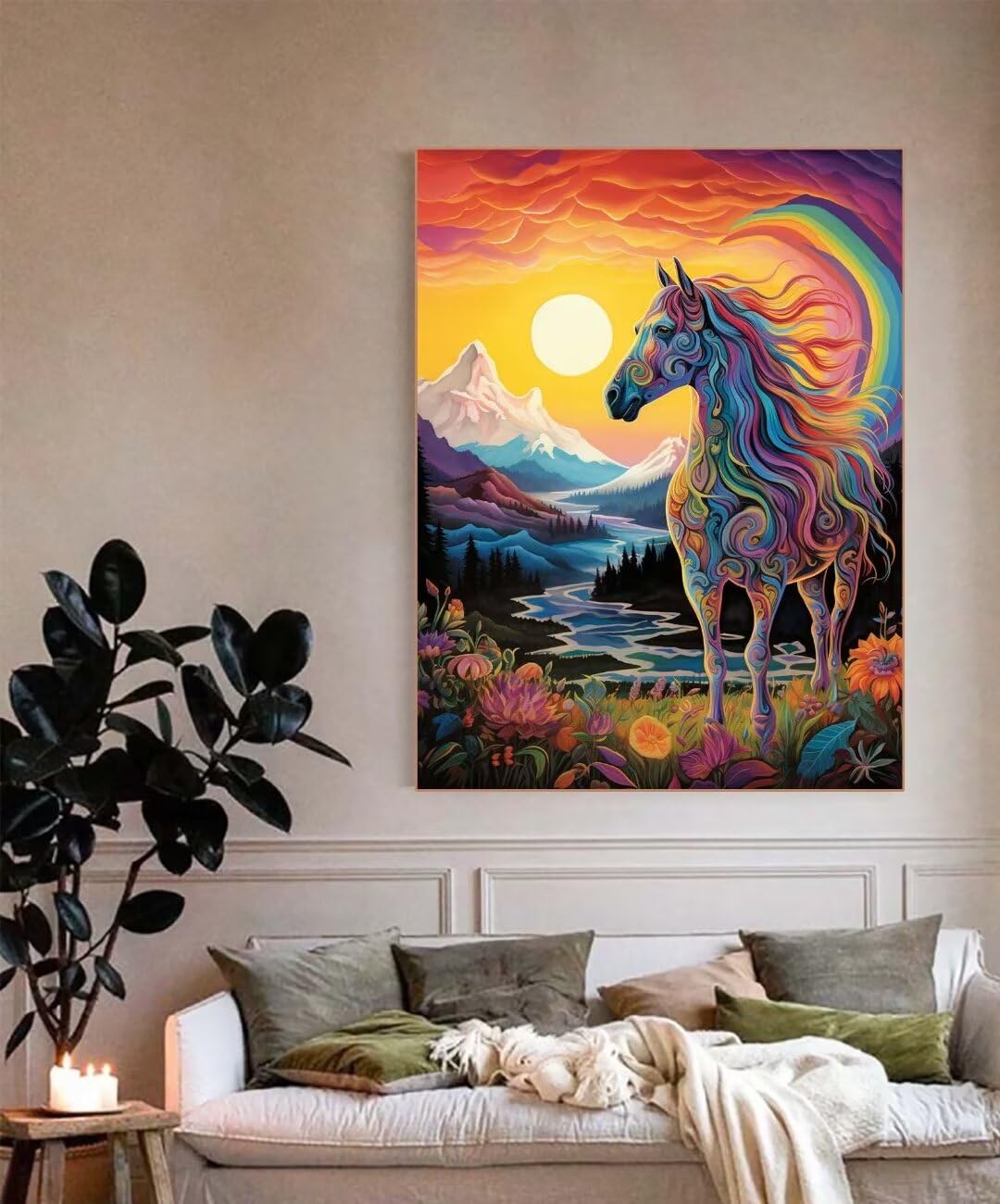 DIY 5D Diamond Painting Kit Complet Pour Adultes Enfant Chevaux Et Elfes Full Drill Broderie Peinture Diamant Par Numéro Kit Strass Au Point De Croix Arts Craft Pour Home Décoration,50x50cm